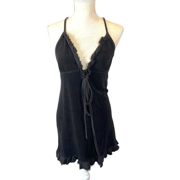 Vintage Y2K Juicy Couture Black Terry Cloth Halter Short Dress Small